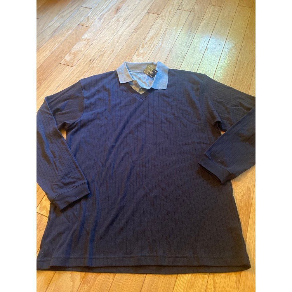 NWT Ideal Collection, men's blue cotton blend pullover with collar size large